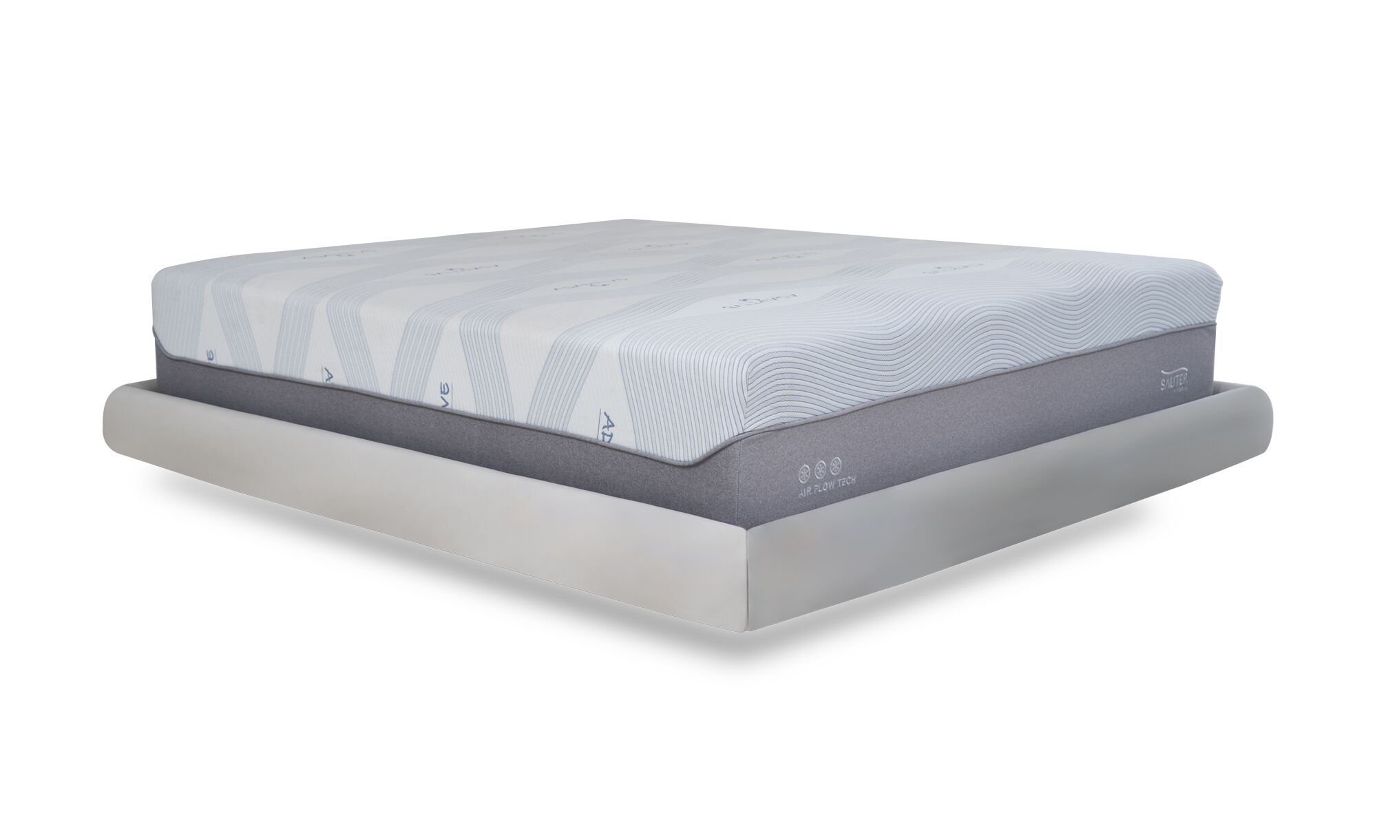 3,4 airflow + basecama apolo Basecama Apolo + Colchón Air Flow Tech Plush de Aristas y Sauter tech vista diagonal. La basecama Apolo tiene un diseño minimalista, con una estructura firme y acabado en tela de color Gante Marfil. El colchón Air Flow Tech Plush ofrece una superficie acolchada, con tecnología de flujo de aire y tecnología 5 Zone Pocket Springs.