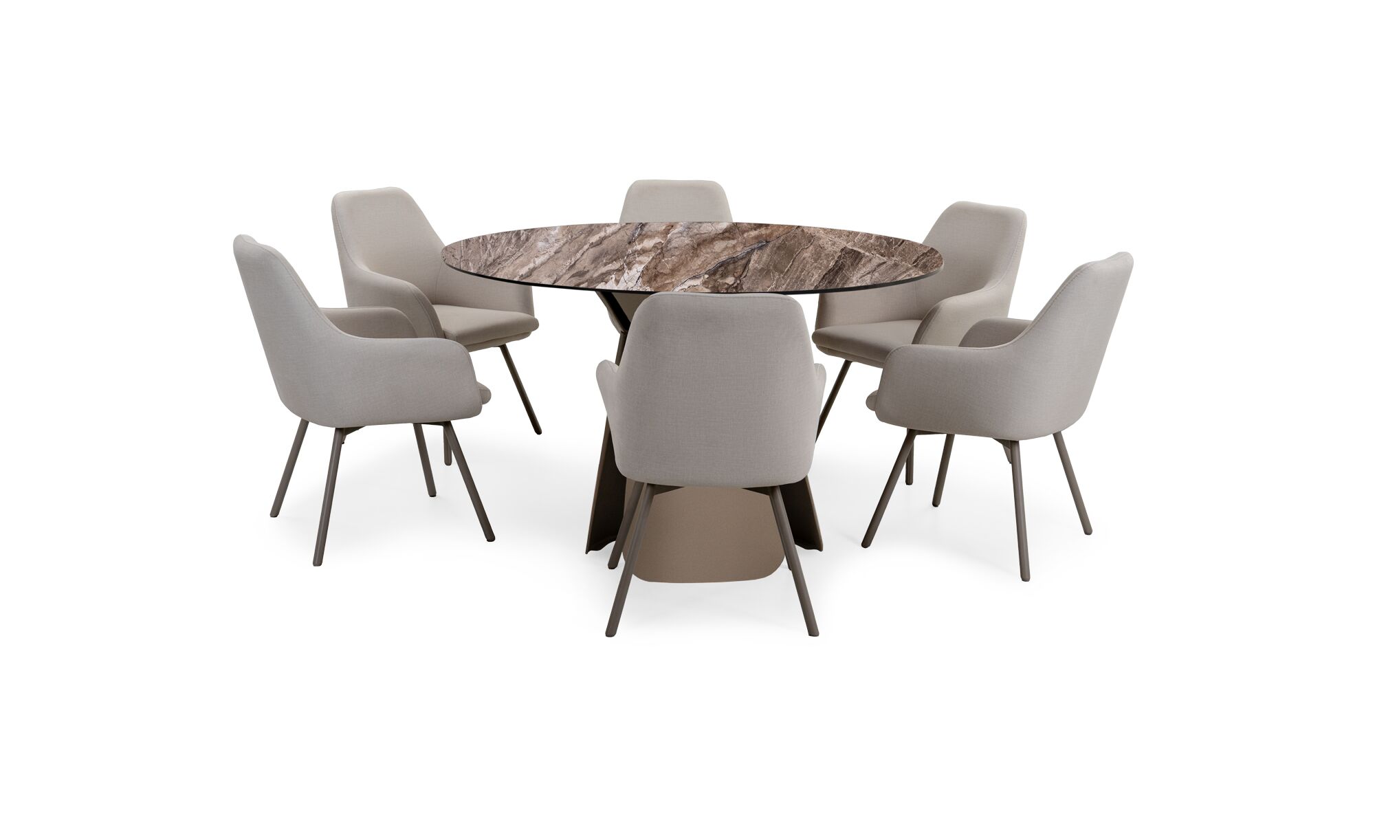 comedor_bilbao_sinterizado_brown_6_sillas_turin_pata_taupe_
