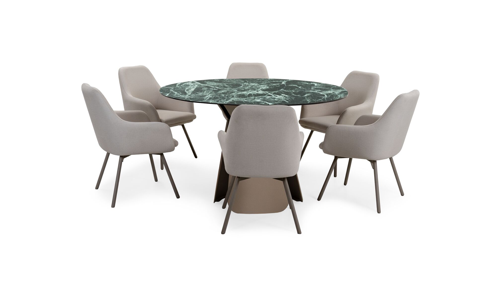 comedor_bilbao_sinterizado_verde_6_sillas_turin_pata_taupe_