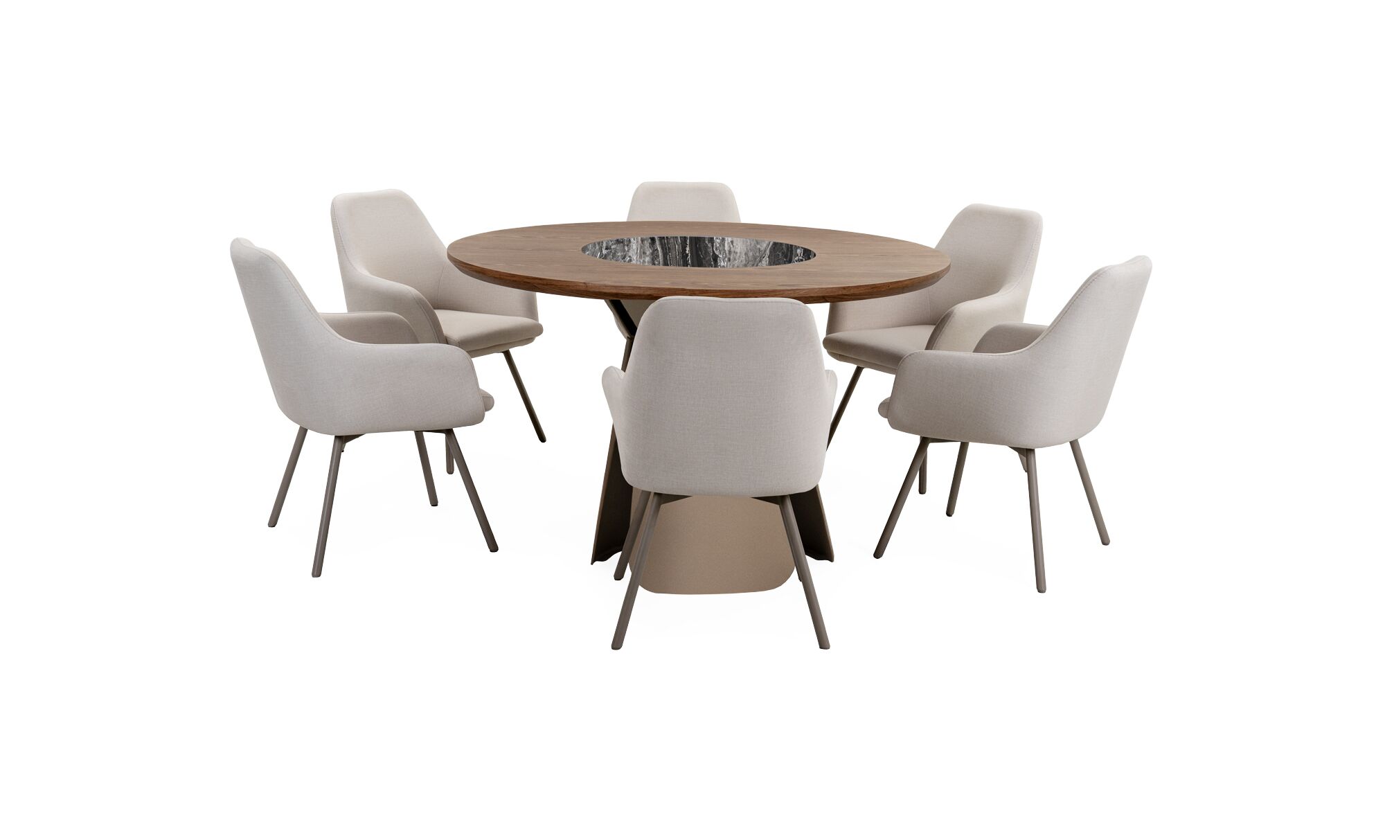 mesa _comedor_milano_giratorio_sinterizada_darkgrey_base _Bilbao_6_sillas_turin_