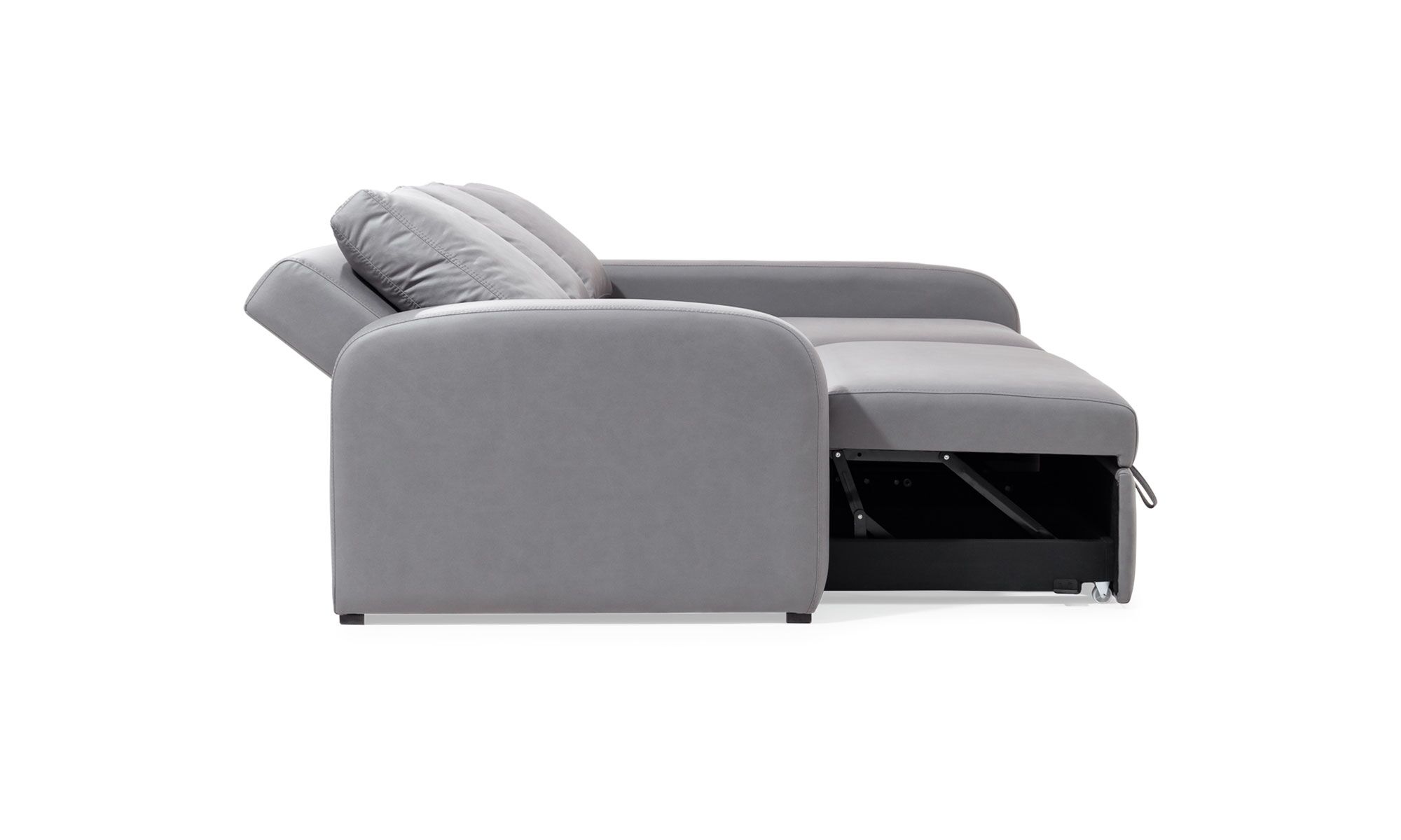 4.Sala-en-L-multifuncional-napoli-plumas Vista lateral de la Sala en L Sofá Cama Multifuncional Napoli Plumas de Aristas. Un diseño moderno y funcional, con cojines acolchados y un mecanismo que permite convertirlo en cama.