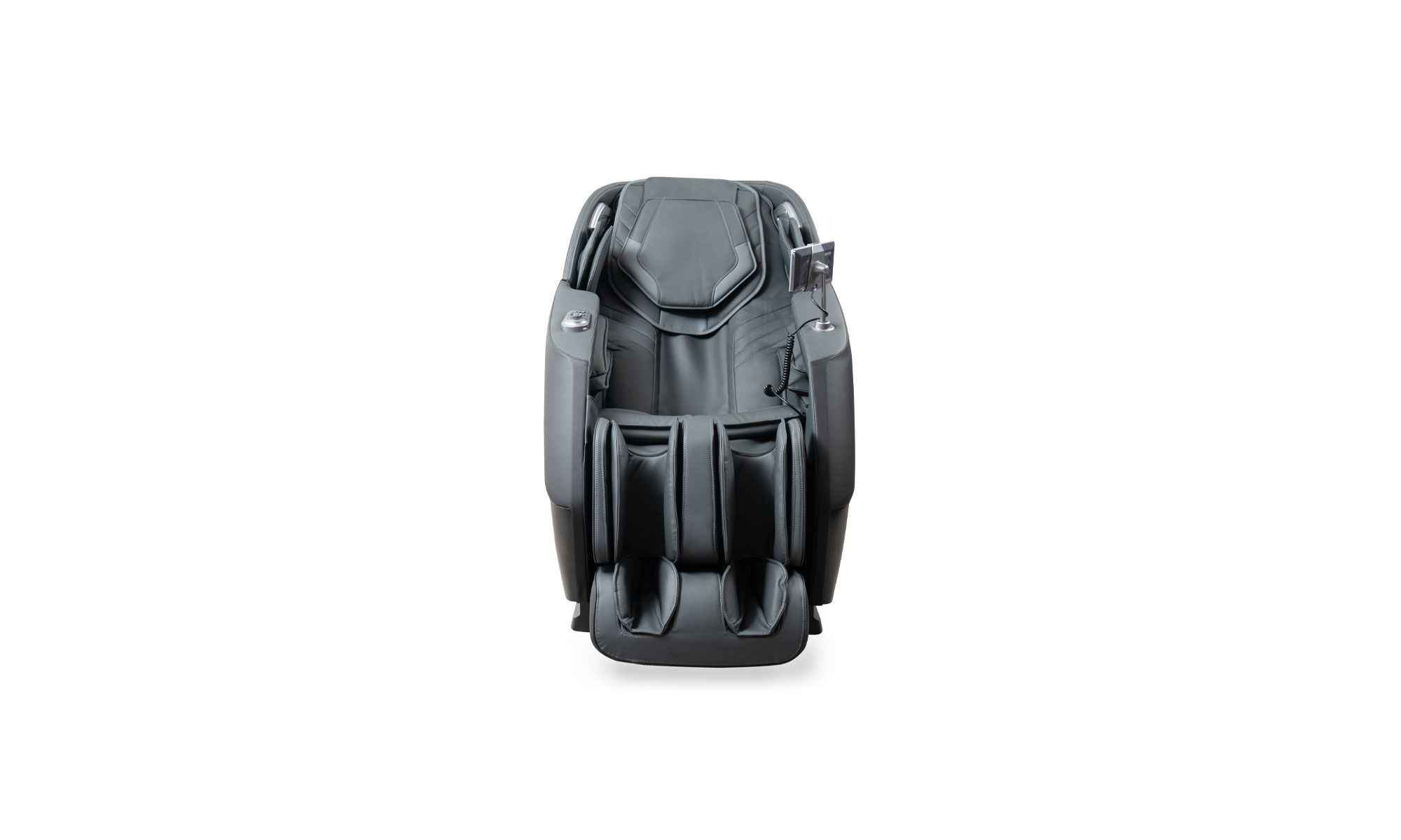 frente SENCETECH Vista frontal de la Poltrona Sencetech Masajeadora IMP de la marca Aristas. Presenta un diseño ergonómico y moderno con un acabado en cuero negro y 10 funciones integradas.