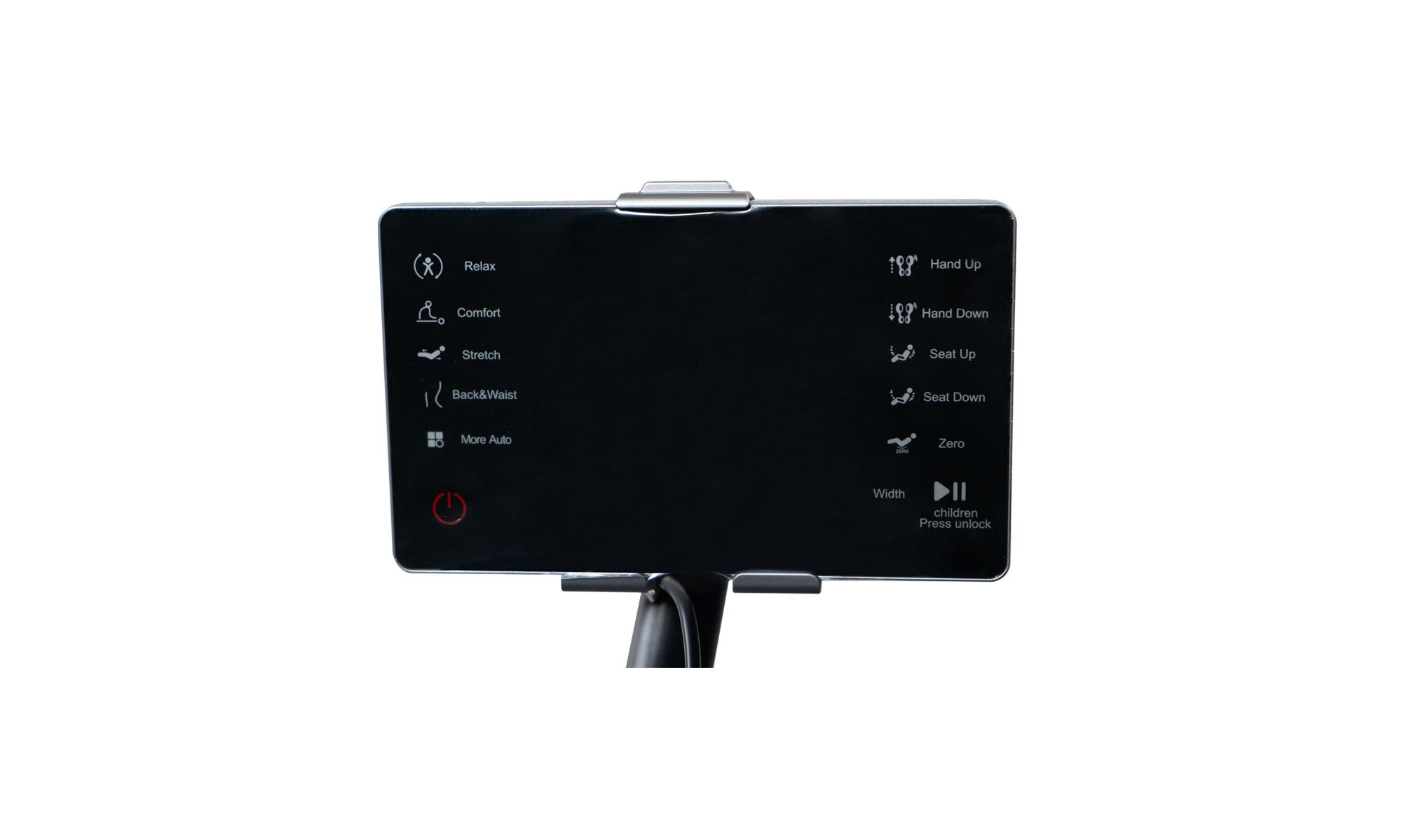 pantallaSENCETECH Vista en detalle de la Poltrona Sencetech Masajeadora IMP de la marca Aristas. Presenta un diseño ergonómico y moderno. Cuenta con un respaldo reclinable, reposapiés y 10 funciones integradas.