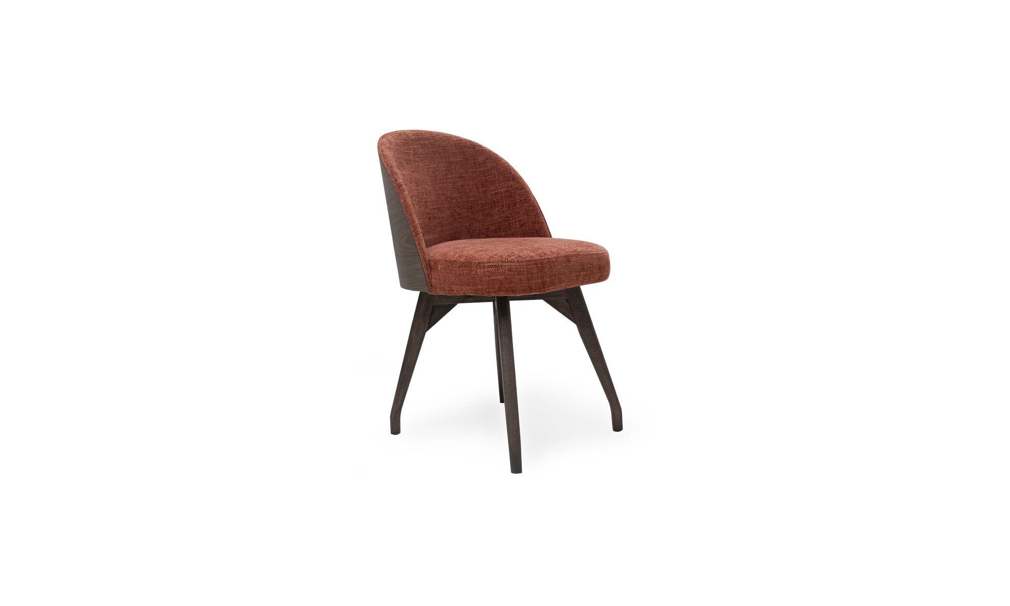 3,4 EROS TAP Silla Comedor Eros Tap de la marca Aristas vista en diagonal. Presenta un diseño contemporáneo con un asiento acolchado, lineas elegantes y patas delgadas en madera.