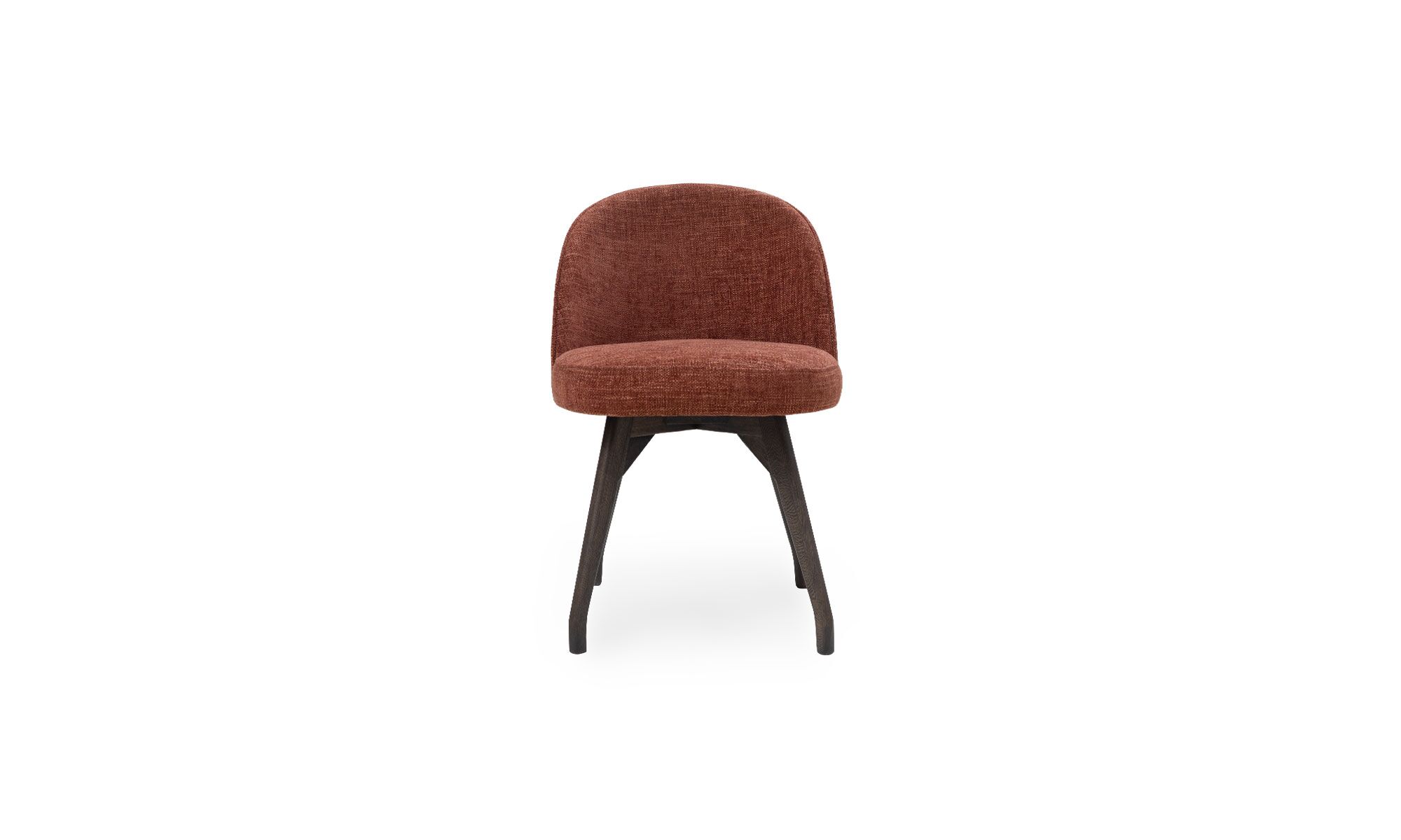 frente EROS TAP Silla Comedor Eros Tap de la marca Aristas vista de frente. Presenta un diseño contemporáneo con un asiento acolchado, lineas elegantes y patas delgadas estilizadas en madera color Olmo.