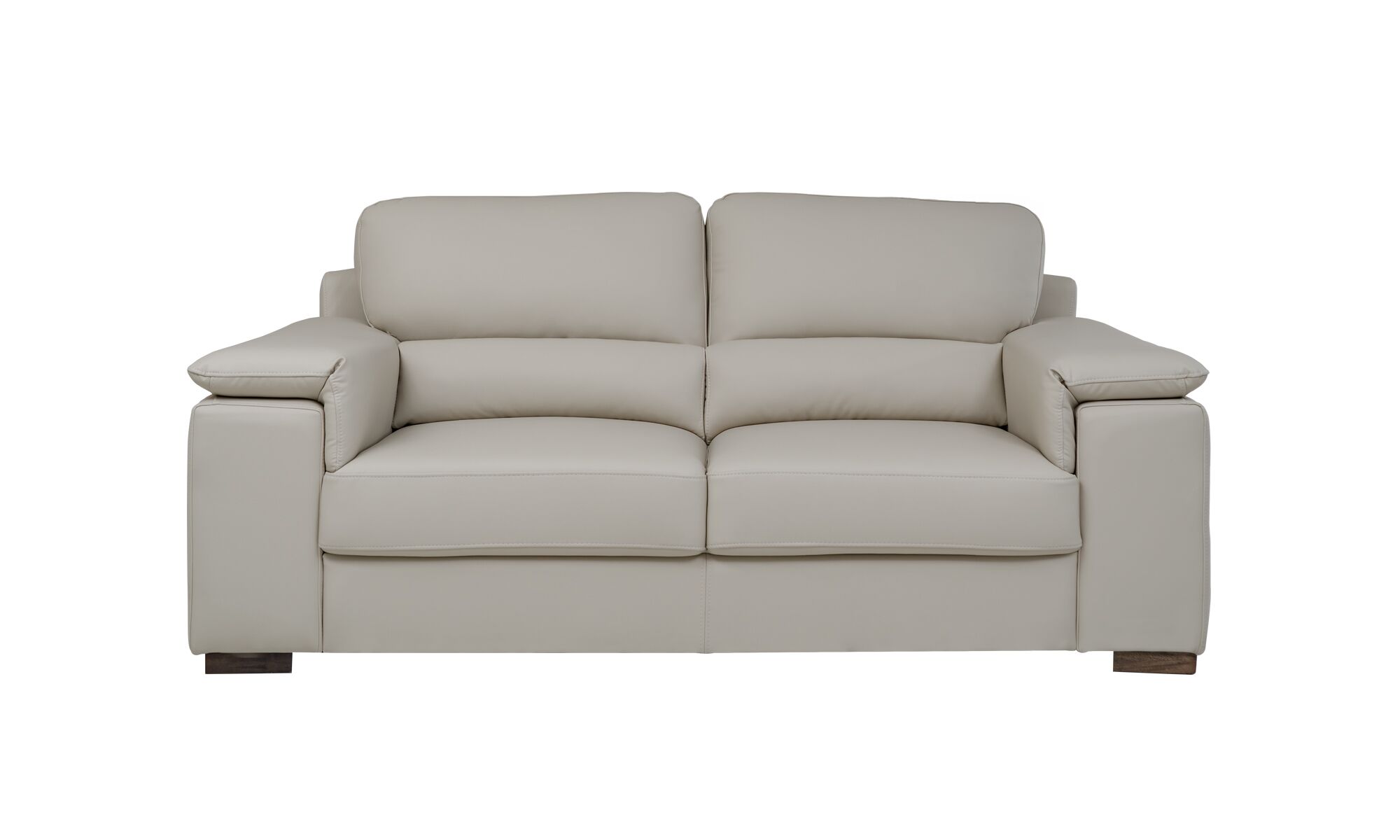 FRENTE duomo 3pt Sofá Duomo de la marca Aristas visto en perspectiva frontal. Un diseño moderno y acolchado de líneas suaves, con un respaldo alto y patas discretas en madera.