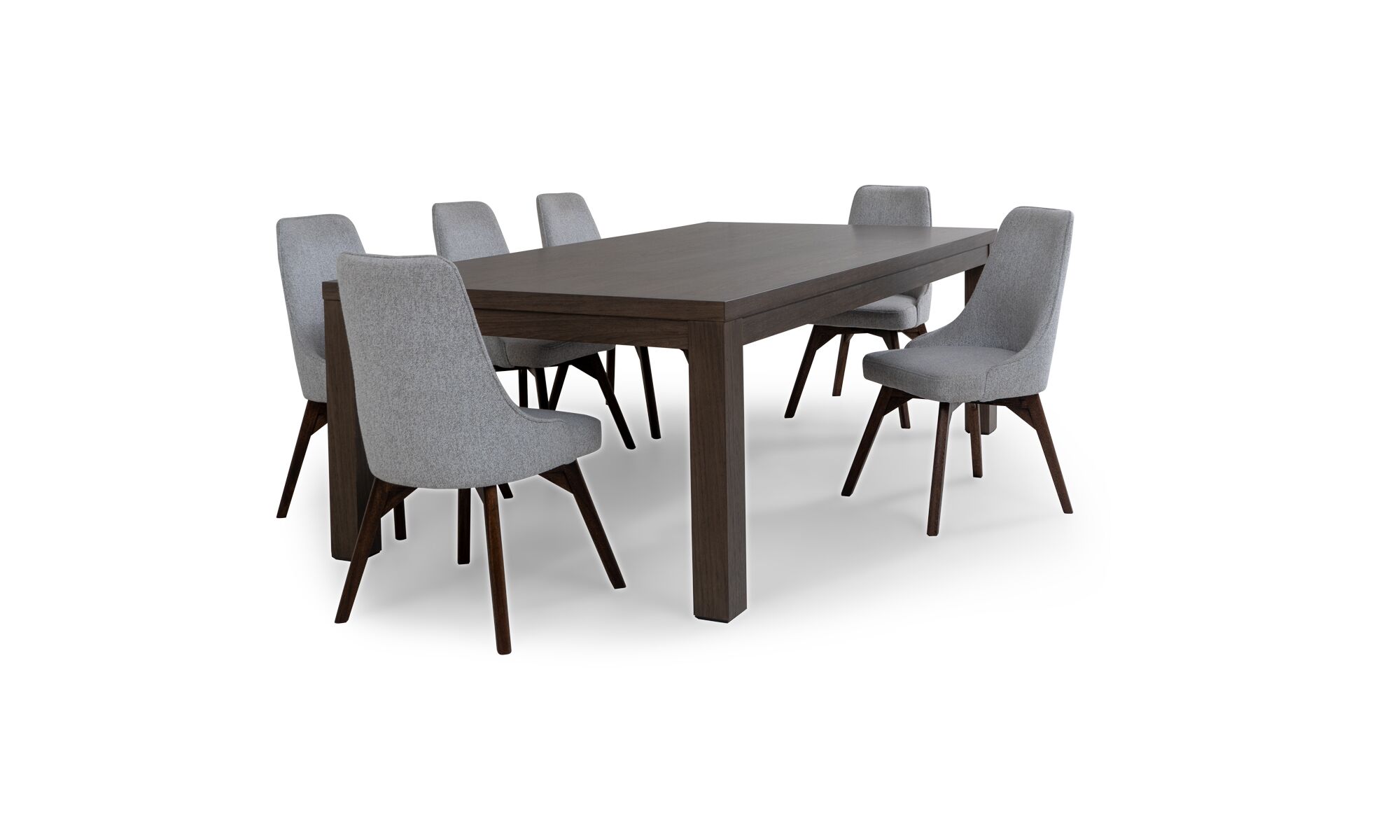 3-4-silla-volteada N. PARSON VELA Vista diagonal de la Mesa de Comedor New Parson con 8 sillas Vela de la marca Aristas. La mesa presenta un diseƱo elegante y clƔsico con una superficie rectangular y patas rectas. Mientras que las sillas Vela complementan el conjunto con respaldos altos y patas delgadas en madera color Chocolate.