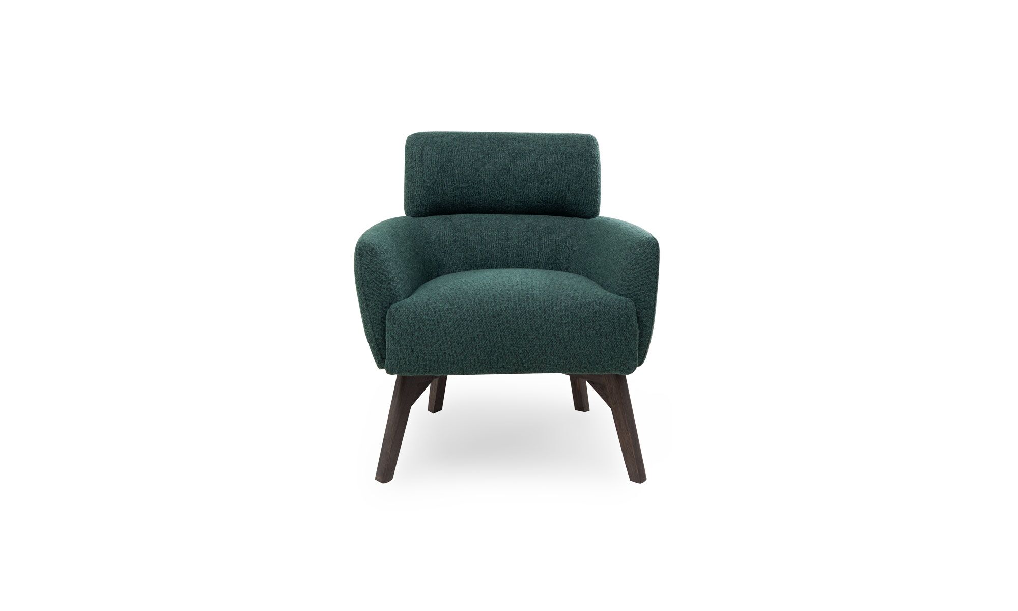 frente monstral boston Vista frontal de la Poltrona Montreal Plus de Aristas. Un diseño contemporáneo, con un asiento y un respaldo acolchado. Su estructura se apoya en patas de madera delgadas que aportan ligereza y estabilidad.
