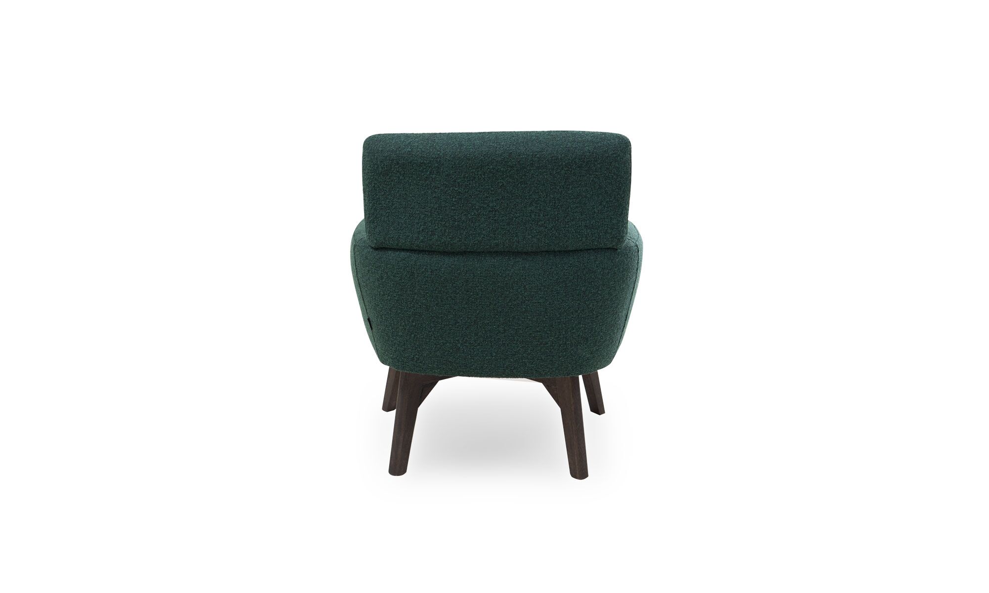 parte-trasera monstral boston Vista posterior de la Poltrona Montreal Plus de Aristas. Un diseño contemporáneo y acolchado, con patas de madera delgadas que aportan ligereza y estabilidad.