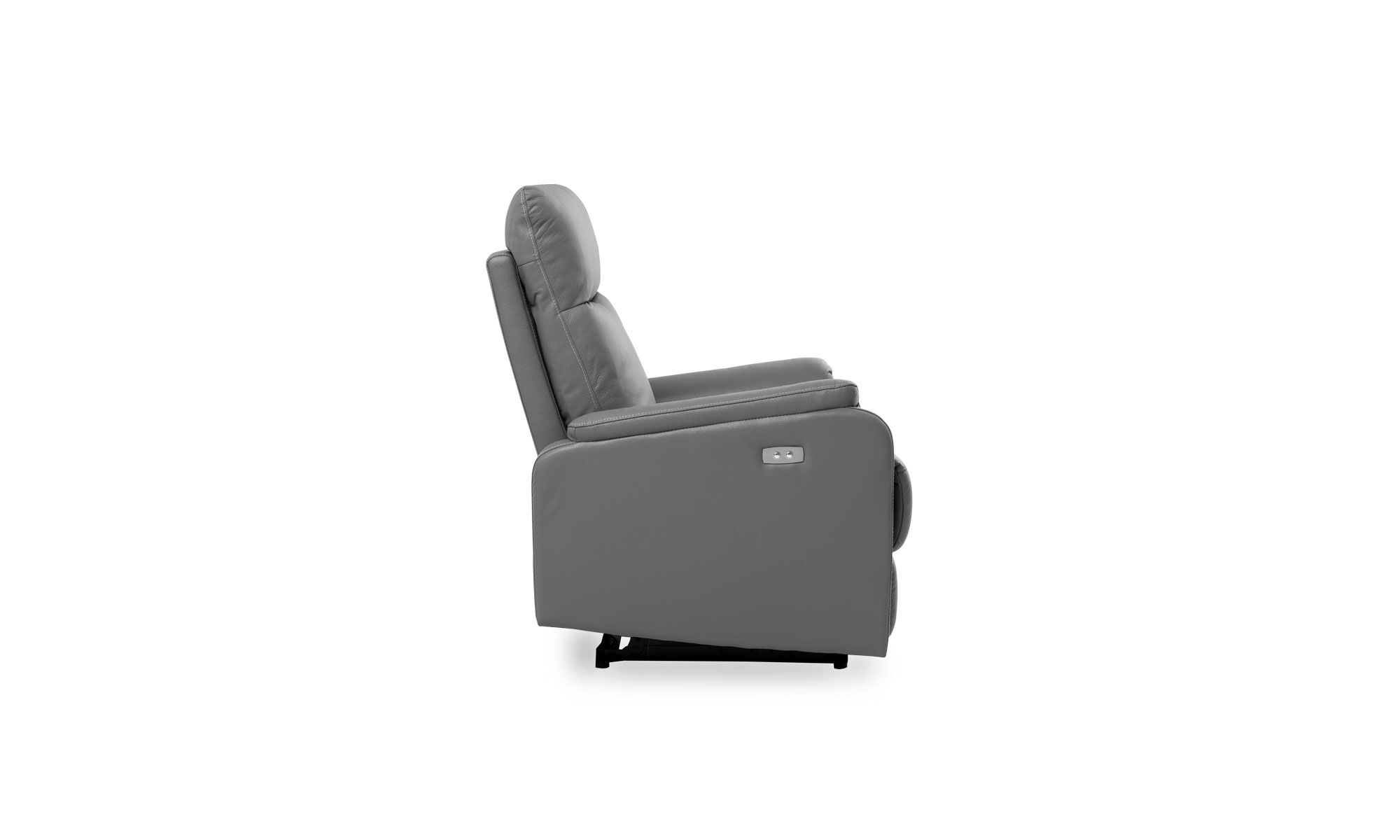 lado Vista lateral de la Poltrona Reclinable Eléctrica Yb737 Cuero Imp de Aristas. Un diseño ergonómico y moderno, con un asiento y respaldo acolchados y reclinables en Cuero Gris Yb.