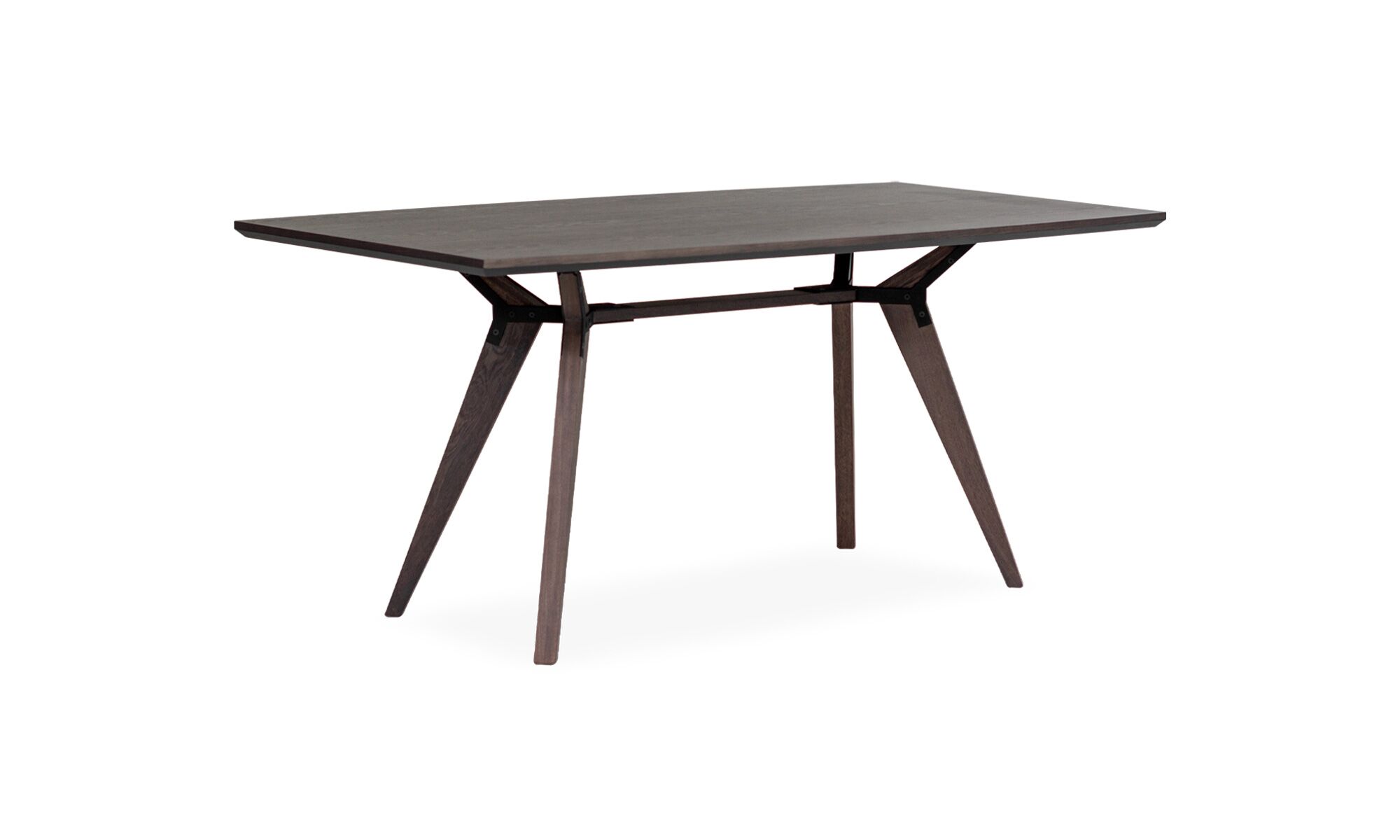 2.MESA-COMEDOR-ATALANTA-MADERA-1.70 Vista diagonal de la Mesa Comedor Atalanta madera 6 puestos de la marca Aristas. Un diseño elegante que destaca por su superficie rectangular y patas largas en madera color Ceniza.