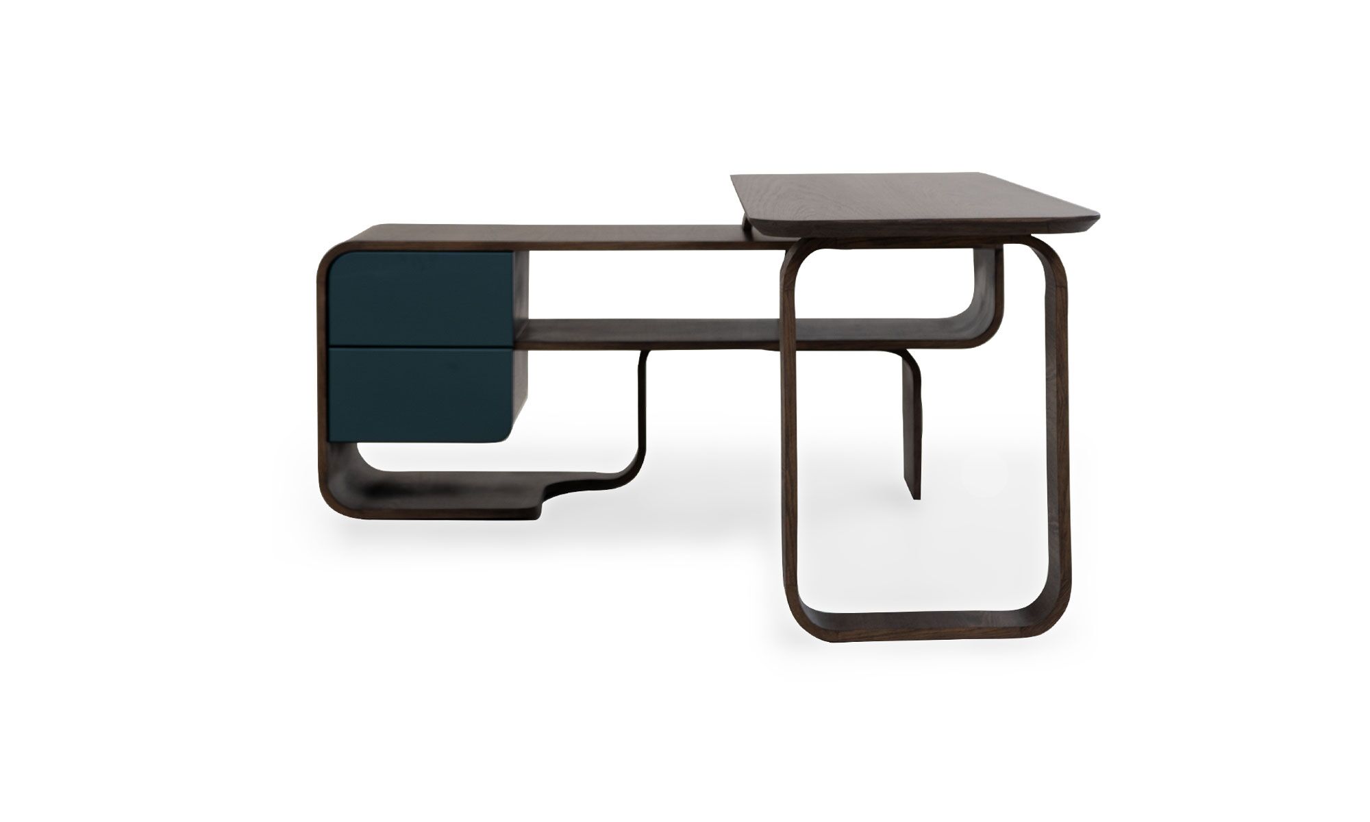 Frente Escritorio Madrid en L Tapa Roble de la marca Aristas visto de frente. Un diseƱo moderno y funcional en forma de "L" que ofrece una amplia superficie de trabajo.