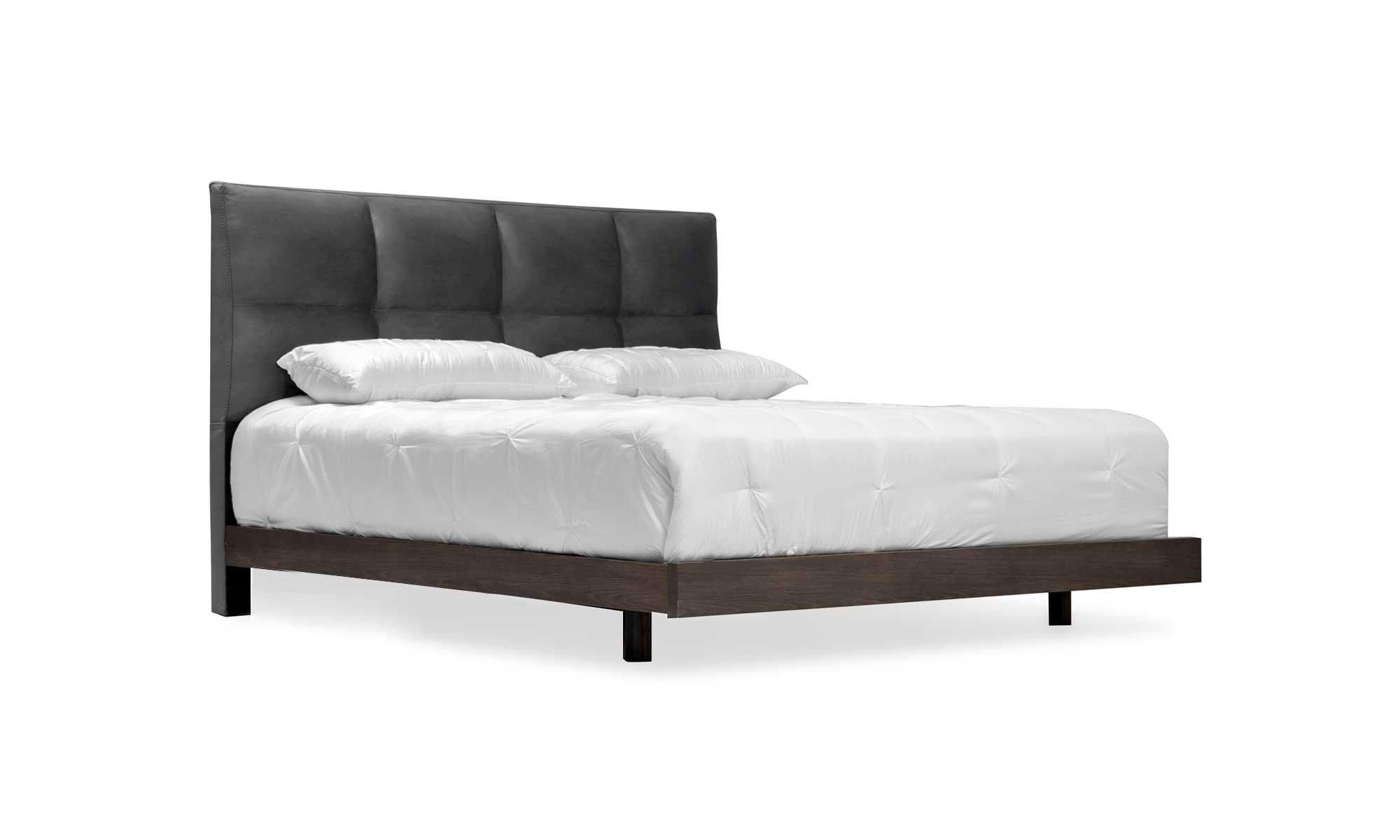 2.Cama-Vitaro-Apolo-Chocolate Vista frontal de la cama Vitaro Apolo de Aristas. Diseño moderno y cabecero tapizado en tela suave.