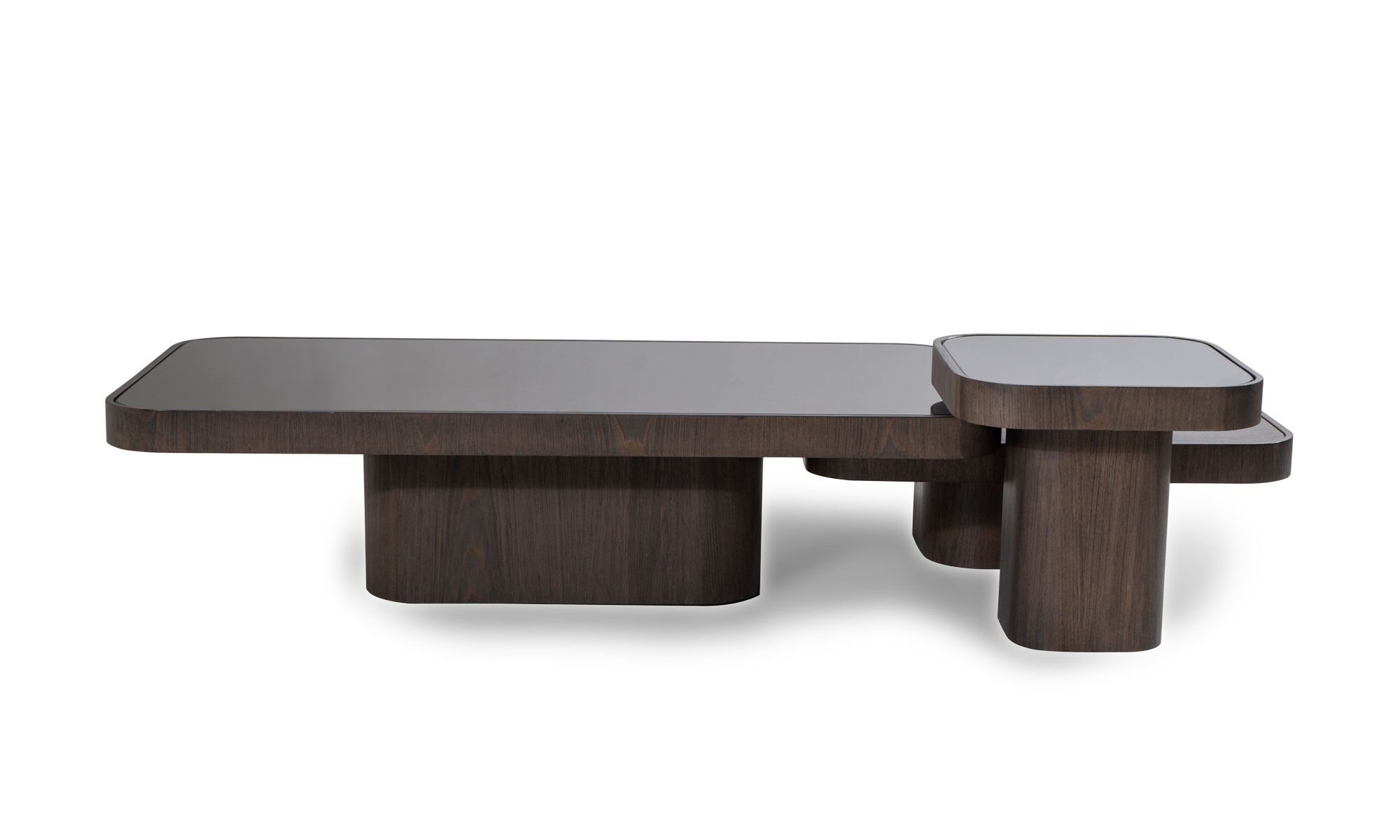 frente-aux-delantera ROMA Vista frontal del Juego de Mesa Centro Roma Espejo de la marca Aristas. Presenta diseños modernos y elegantes con superficies en espejo, que se complementan entre sí.