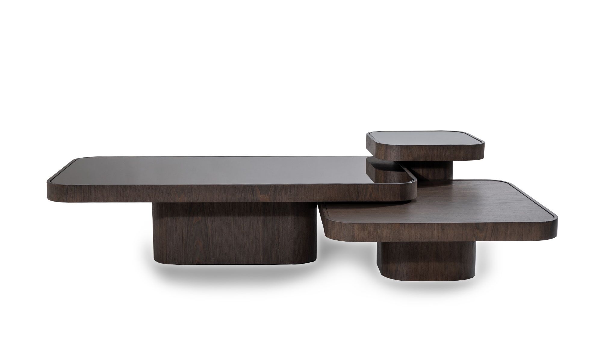 frente-aux-trasera ROMA Vista frontal del Juego de Mesa Centro Roma Espejo de la marca Aristas. Presenta diseños modernos y versátiles en madera color Ceniza, con superficies de espejo.