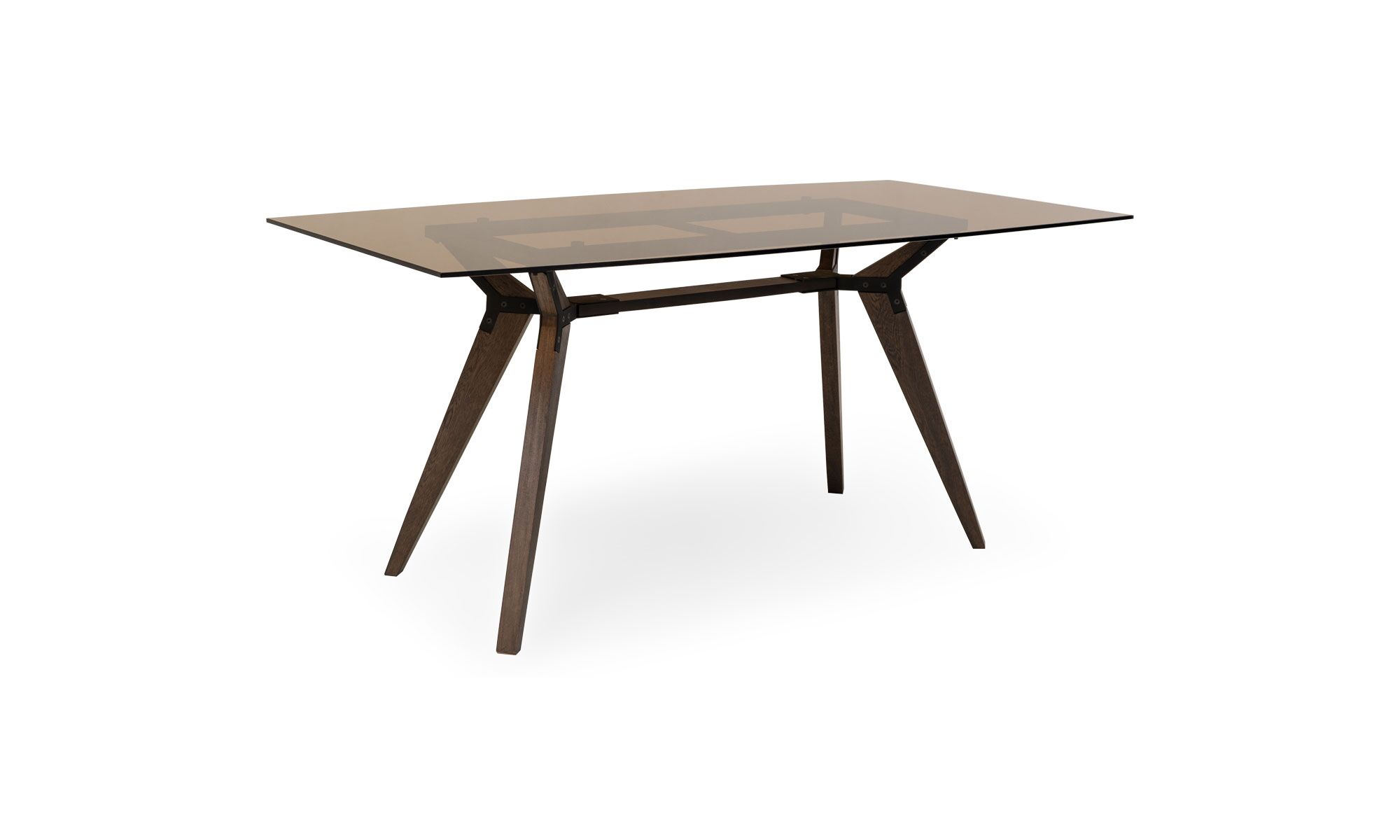 3,4 ATALANTA VIDRIO BARRIL Mesa Comedor Atalanta Vidrio 6 Puestos de la marca Aristas vista en perspectiva diagonal. El diseño presenta una estructura moderna con una superficie de vidrio rectangular, sostenida por una base robusta.