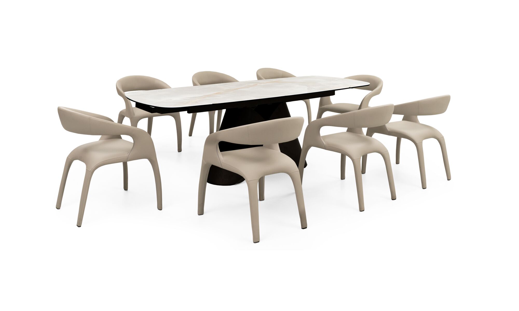 mesa_comedor_extendible_amarai_cuarzo+8sillas_mara_beige_trescuartos