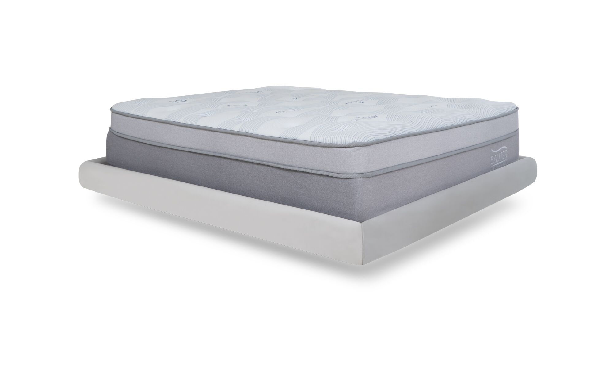 3,4 AIR CONFORT + BASE CAMA APOLO Vista diagonal de la Basecama Apolo + Colchón Air Comfort de Aristas y Sauter tech. La basecama Apolo tiene una estructura firme con un acabado en tela de color Gante Marfil. El colchón Air Comfort contiene tecnología Mini pocket springs y 5 zone pocket springs.