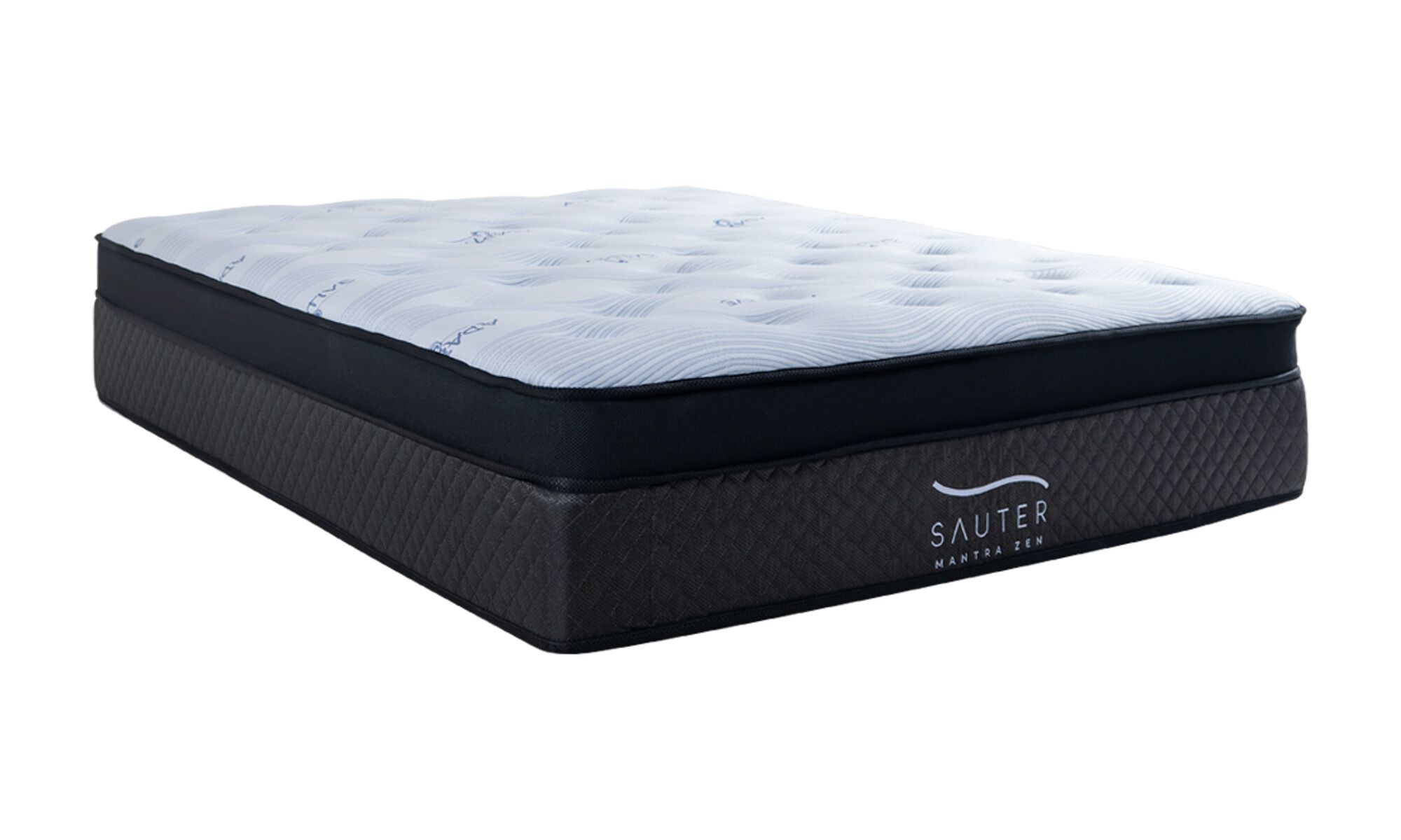 Mantra zenn adap 3_4 Colchón Mantra de la marca Sauter tech, visto diagonal. Un diseño ergonómico con tecnología Mini Pocket Spring y una superficie acolchada y suave.