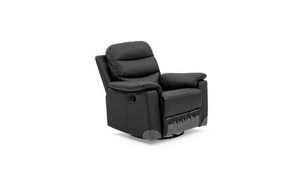 Poltrona Reclinable Manual Cuero 1204b de la marca Aristas, vista en perspectiva diagonal. Un diseño acolchado y reclinable tapizado en cuero negro.