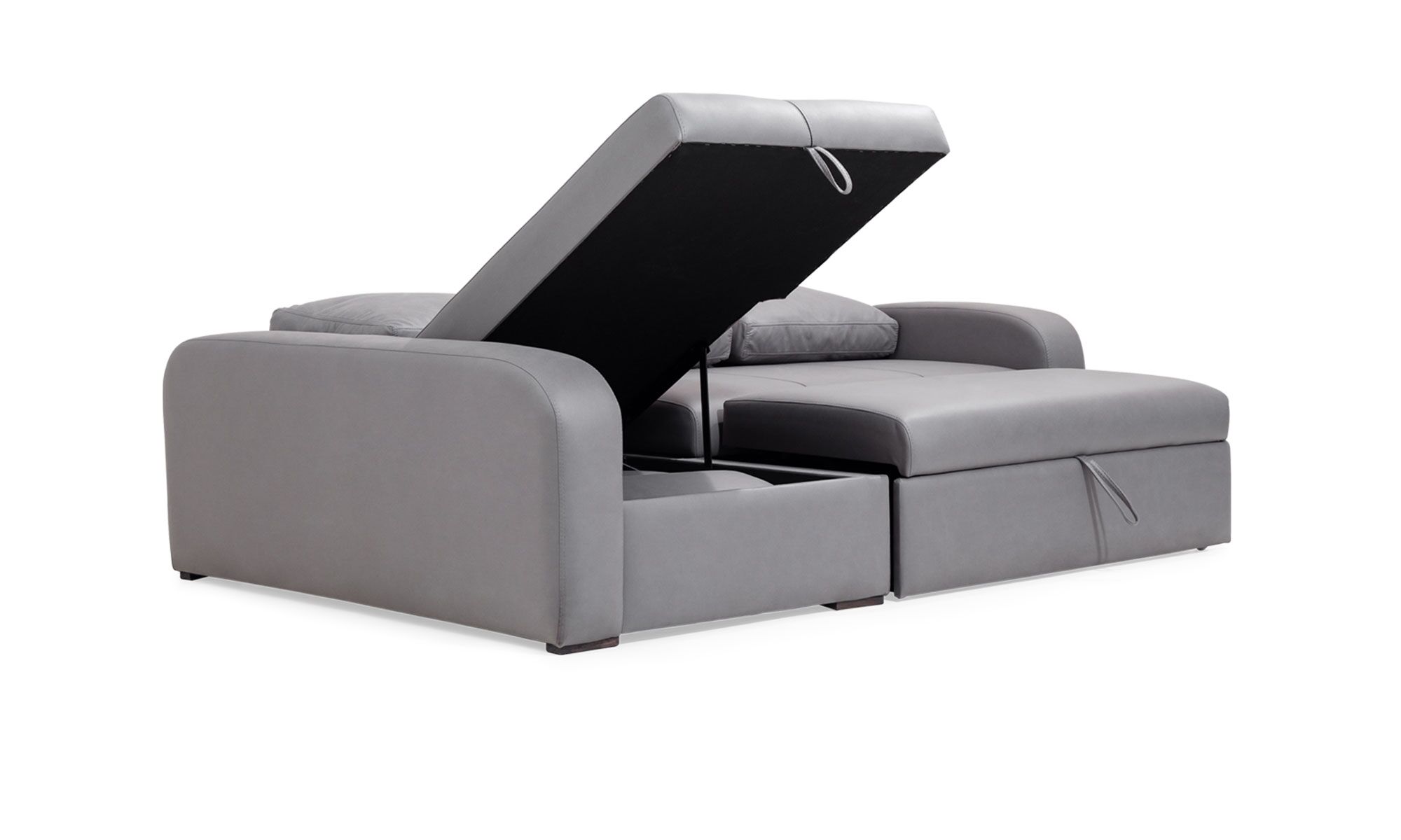 3.Sala-en-L-multifuncional-napoli-plumas Vista diagonal de la Sala en L Sofá Cama Multifuncional Napoli Plumas de Aristas. Un diseño moderno y funcional, con un tapizado suave y cojines acolchados.