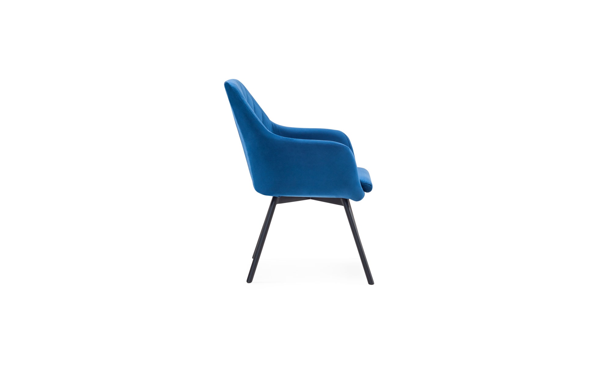 3-Silla-Comedor-Odense-P_N Silla Comedor Odense P/N de la marca Aristas vista lateral. Un diseño elegante y contemporáneo en el color de tela Dickens Azul Profundo, con un respaldo alto y patas delgadas metálicas.