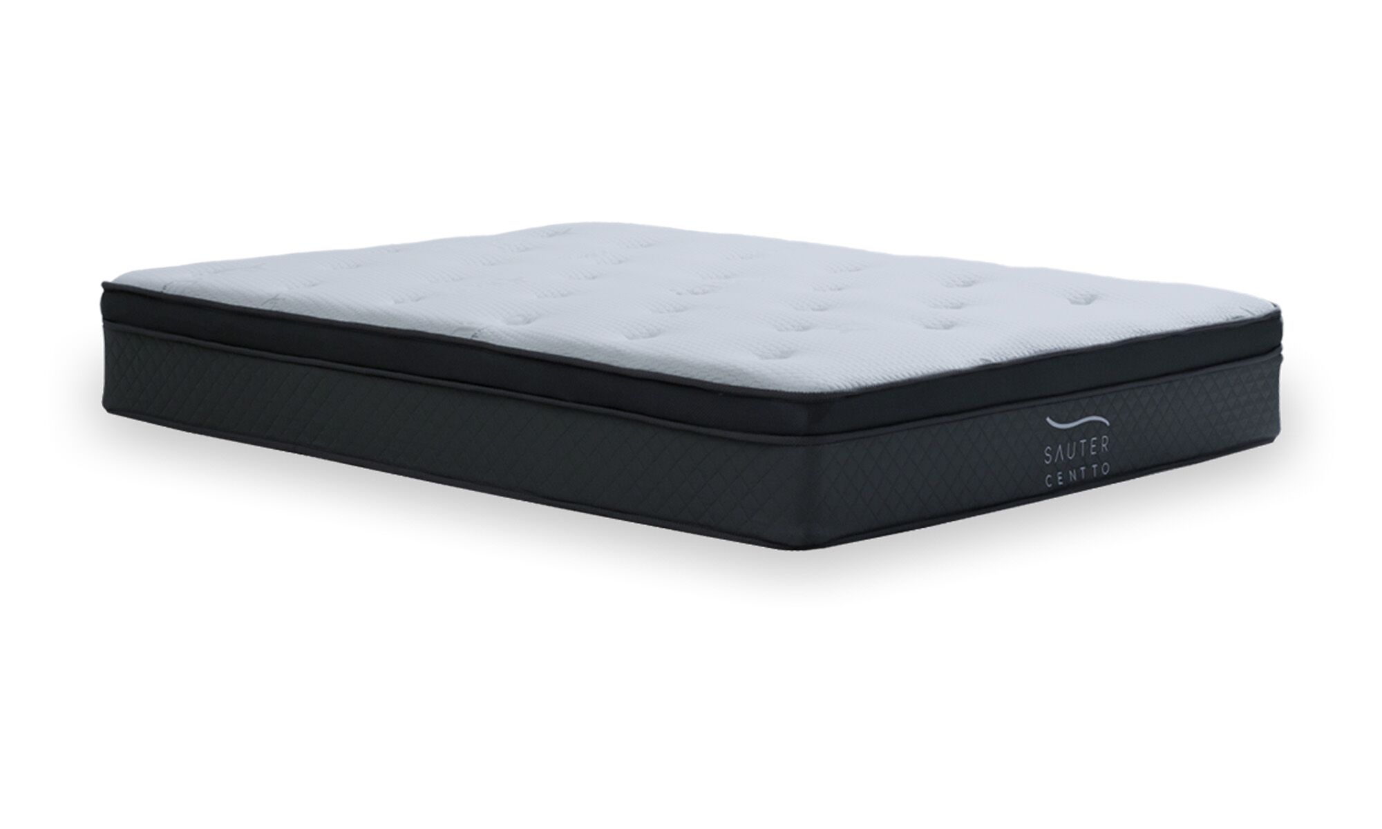 centto 3_4 Colchón Centto de la marca Sauter tech visto en perspectiva diagonal. Presenta un diseño elegante, acabado en tela suave y tecnología térmica avanzada.