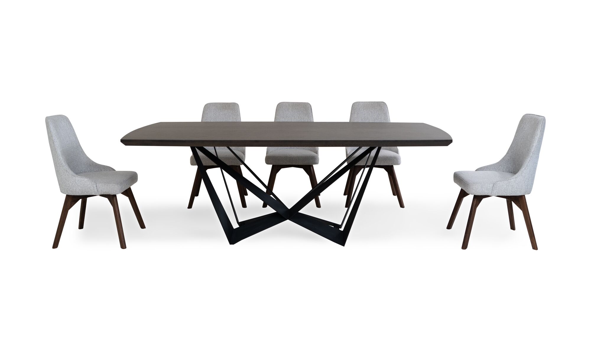 Comedor Versalles + sillas vela Vista frontal de la Mesa Comedor Versalles con 8 sillas Vela de la marca Aristas. Un diseño rectangular clásico, con patas delicadas que aportan un toque elegante. Las sillas Vela, con respaldo alto y líneas limpias, complementan el conjunto.