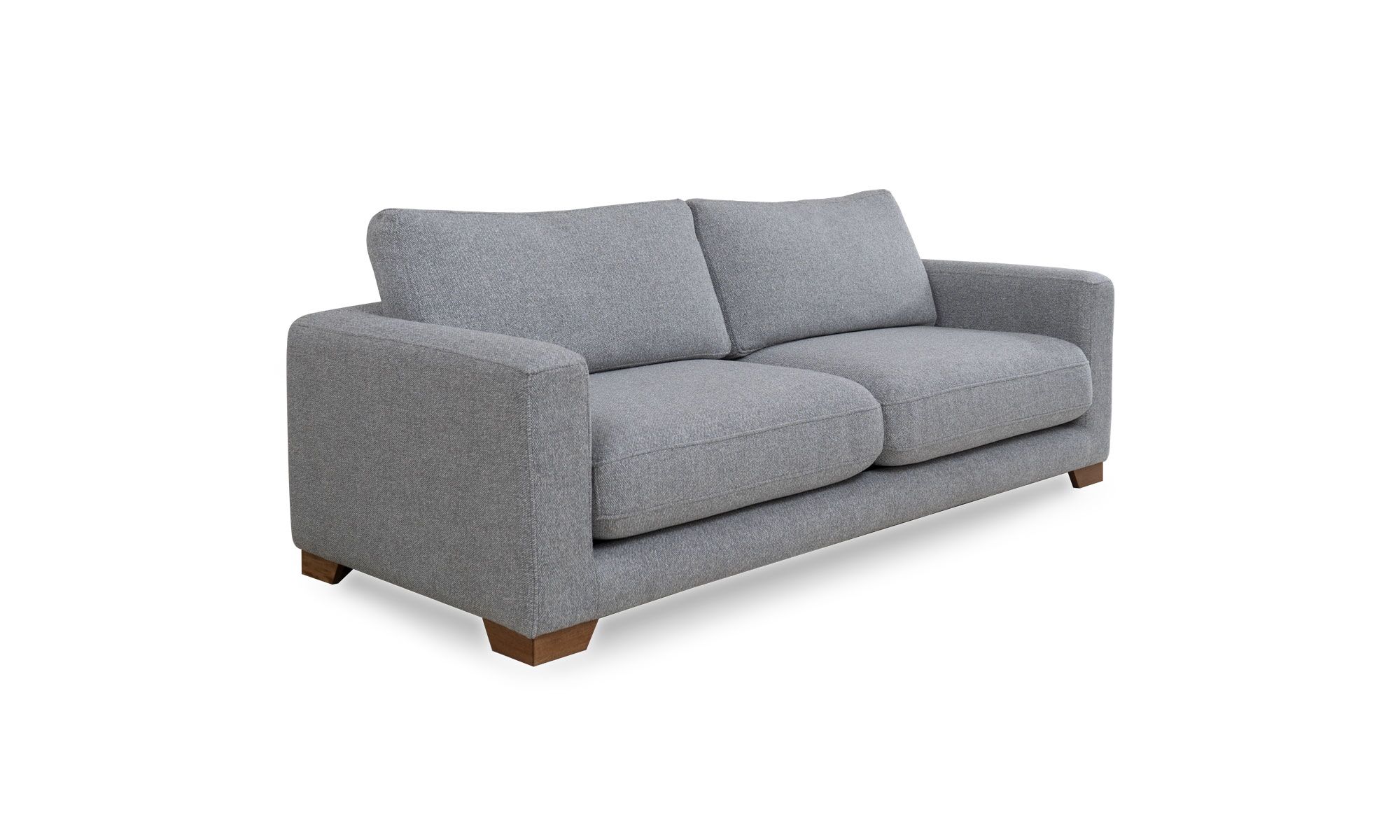 3,4 new belt Sofá New Belt Plumas de la marca Aristas visto en perspectiva diagonal. Un diseño con cojines acolchados y respaldo bajo, sus líneas rectas y los bordes suaves le dan una apariencia moderna y sencilla.